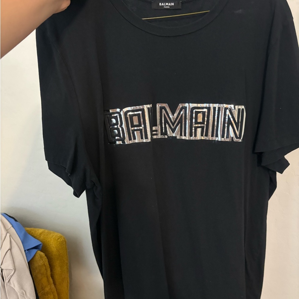 Balmain Black Tee with Logo Detail